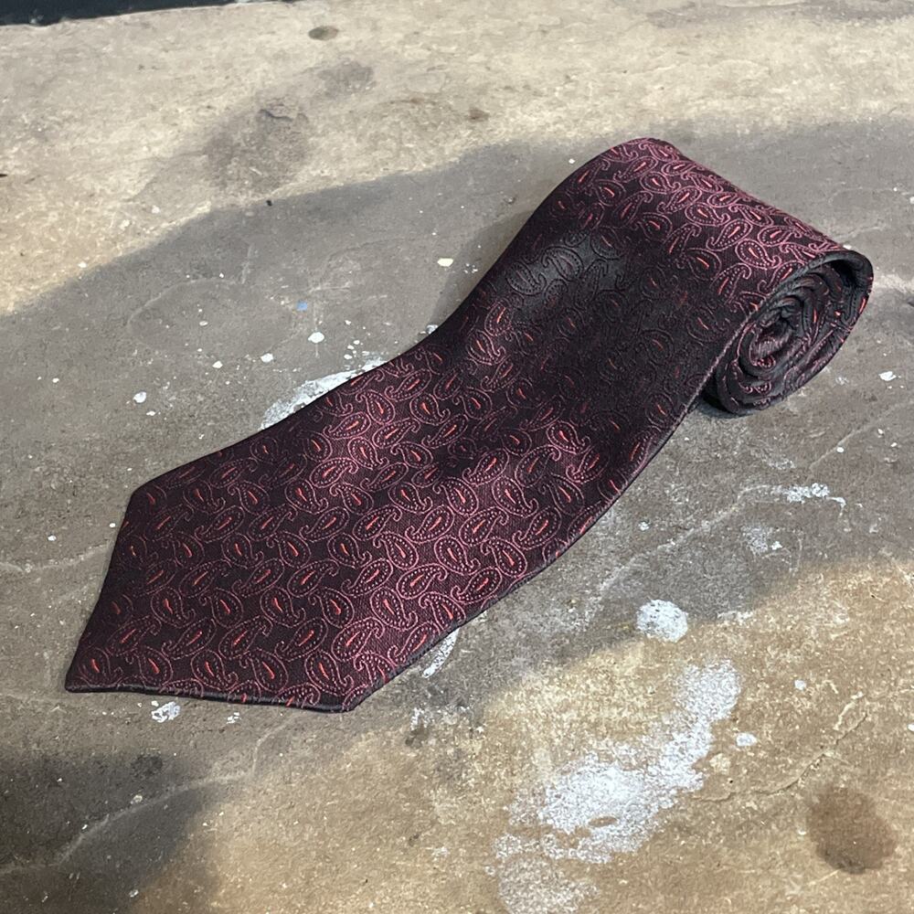 Kai Long Tie 100% Silk Maroon And Red Pattern Handmade